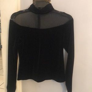 Black velour top with see through fine mesh at chest and velour neck collar PMed